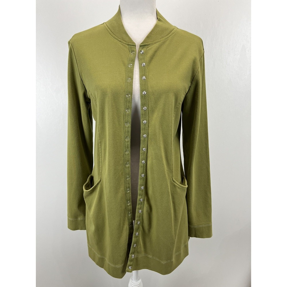 Soft Surroundings Full Snap Cardigan Sz XS GUC Green Pockets
